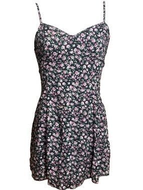 Vintage 90s Black Floral Grunge Skater Dress